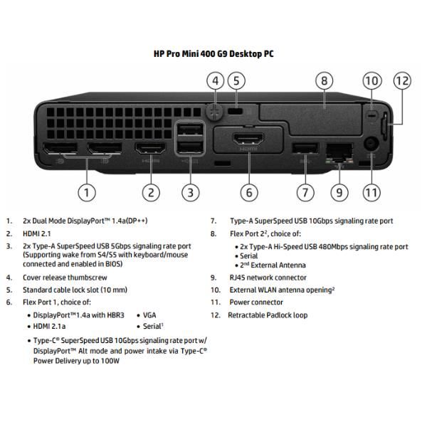 HP Pro Mini 400 G9 Wolf Security Edition Intel Core i5 i5-14500T 8 GB DDR5-SDRAM 256 GB SSD Windows 11 Pro Mini PC Nero (HP 400G9 Mini i514500T 8G/256G) - Versione UKHp0199485108254B70WDAT#ABZ