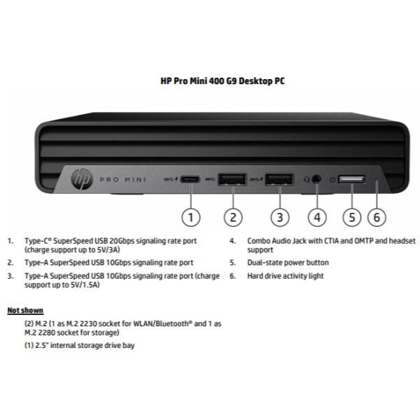 HP Pro Mini 400 G9 Wolf Security Edition Intel Core i5 i5-14500T 8 GB DDR5-SDRAM 256 GB SSD Windows 11 Pro Mini PC Nero (HP 400G9 Mini i514500T 8G/256G) - Versione UKHp0199485108254B70WDAT#ABZ