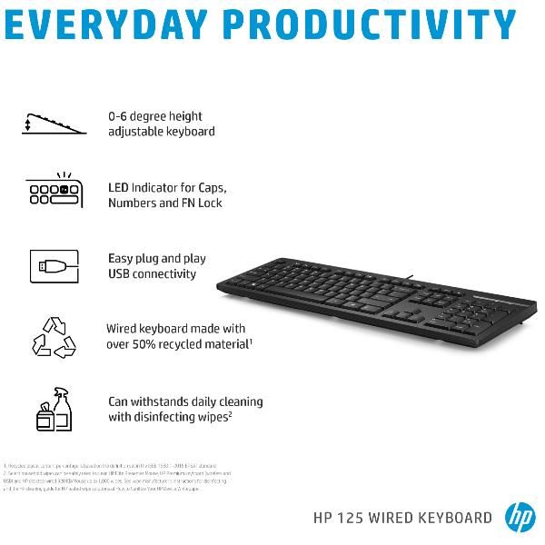 HP Tastiera 125 Wired (125 Wired Keyboard Spanish - Warranty: 12M)Hp266C9AA#ABE