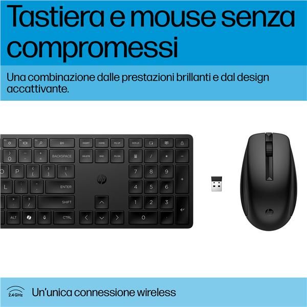 HP Tastiera e mouse wireless combinati 655 (HP 655 - Set mouse e tastiera - 100% - full size - senza fili - 2.4 GHz - italiana - nero - Smart Buy)Hp4R009UT#ABZ