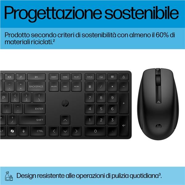 HP Tastiera e mouse wireless combinati 655 (HP 655 - Set mouse e tastiera - 100% - full size - senza fili - 2.4 GHz - italiana - nero - Smart Buy)Hp4R009UT#ABZ