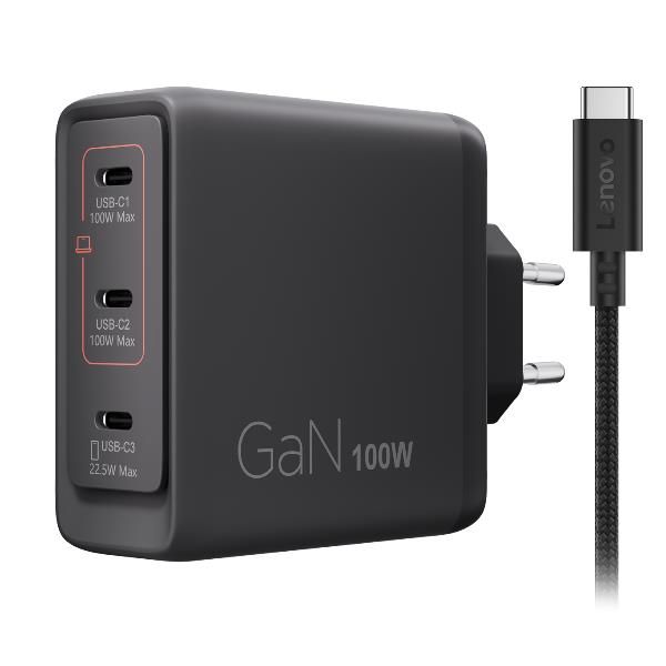 Lenovo 40AW100BEU Caricabatterie per dispositivi mobili Universale Nero AC Interno (LENOVO MULTI-PORT USB-C 100W - GAN CHARGER BLACK -EU)Lenovo40AW100BEU