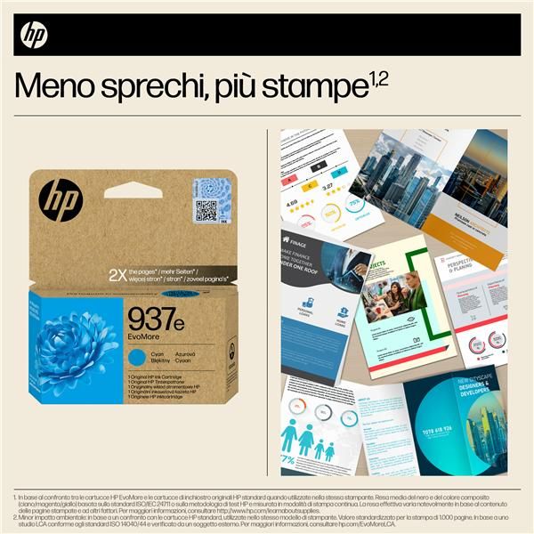 HP Cartuccia di inchiostro ciano originale 937e EvoMore (HP 937e EvoMore - 20 ml - ciano - originale - Officejet - cartuccia d'inchiostro - per Officejet Pro 9110b, 9120, 9120b, 9120e, 9130b, 9130e, 9720, 9720E, 9730, 9730e)Hp4S6W6NE#LS1