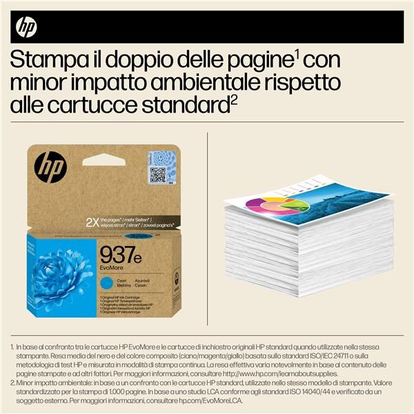 HP Cartuccia di inchiostro ciano originale 937e EvoMore (HP 937E EVOMORE CYAN ORIGINAL - INK CARTRIDGE)Hp4S6W6NE#LS1