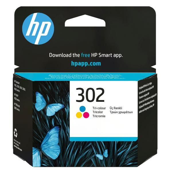 HP Cartuccia originale inchiostro tricromia 302 (HP 302 - 4 ml - colore [ciano, magenta, giallo] - originale - cartuccia d'inchiostro - per Deskjet 1110, 21XX, 36XX, ENVY 45XX, Officejet 38XX, 46XX, 52XX)HpF6U65AE#ABE