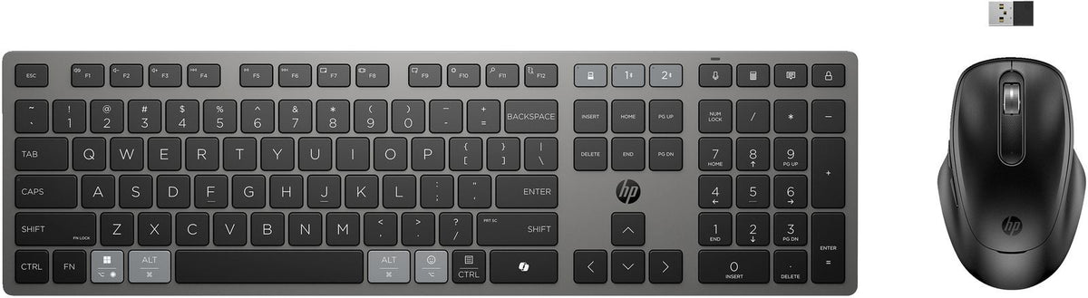 HP Combinazione di tastiera e mouse wireless ricaricabili multidispositivo 725 (HP 725 - Set mouse e tastiera - multi-dispositivo, ricaricabile, profilo ultra basso, rilevamento automatico del sistema operativo, tracciamento su pi superfici, forbice,...