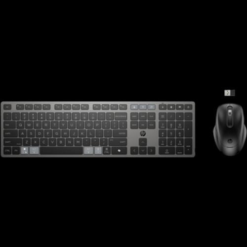 HP Combinazione di tastiera e mouse wireless ricaricabili multidispositivo 725 (HP 725 - Set mouse e tastiera - multi-dispositivo, ricaricabile, profilo ultra basso, rilevamento automatico del sistema operativo, tracciamento su pi superfici, forbice,...