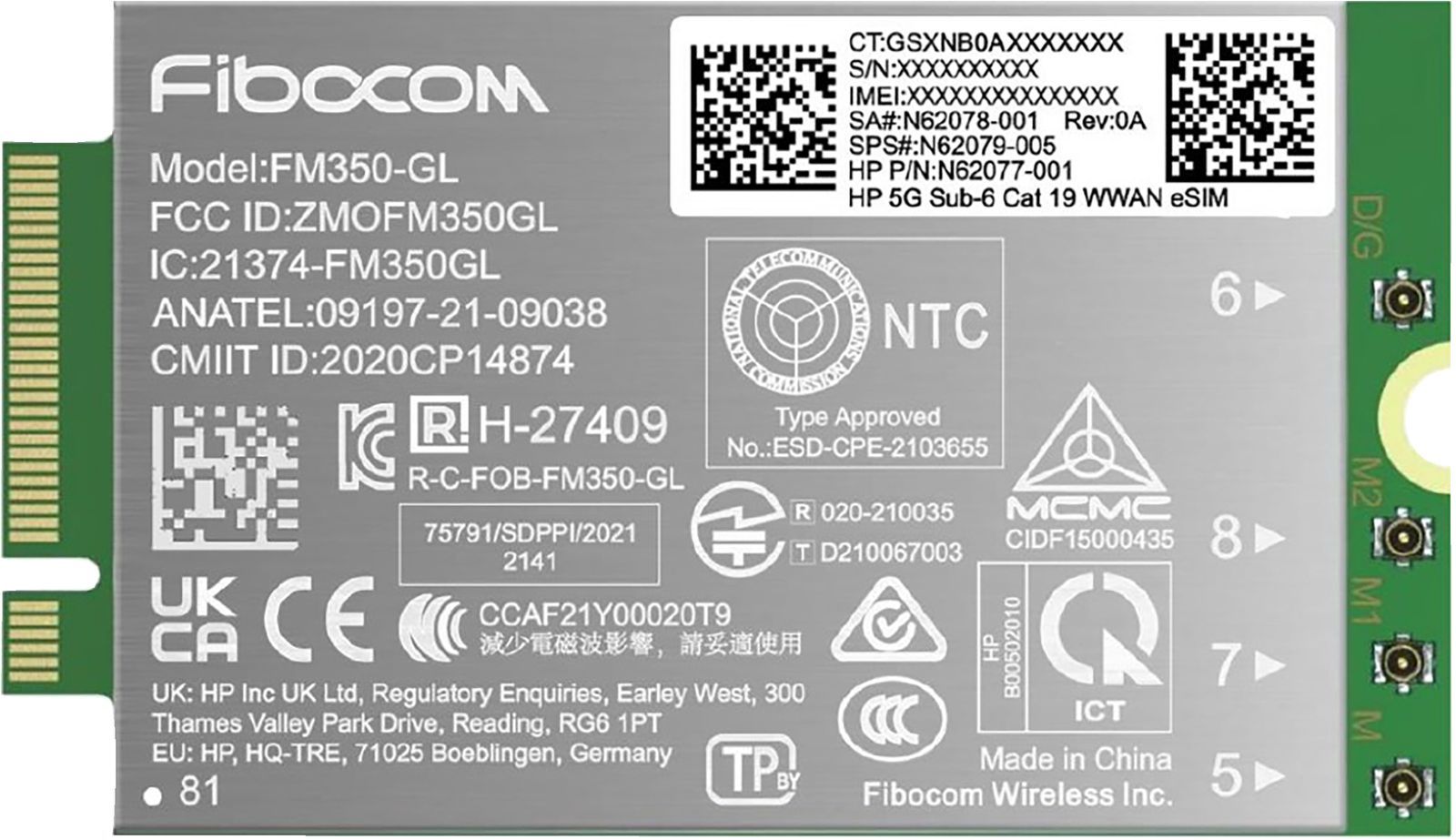 HP 5G Sub-6 Cat 19 WWAN Interno (5G NR/4G WWAN - Warranty: 12M)Hp0198701332909AM5R4AA
