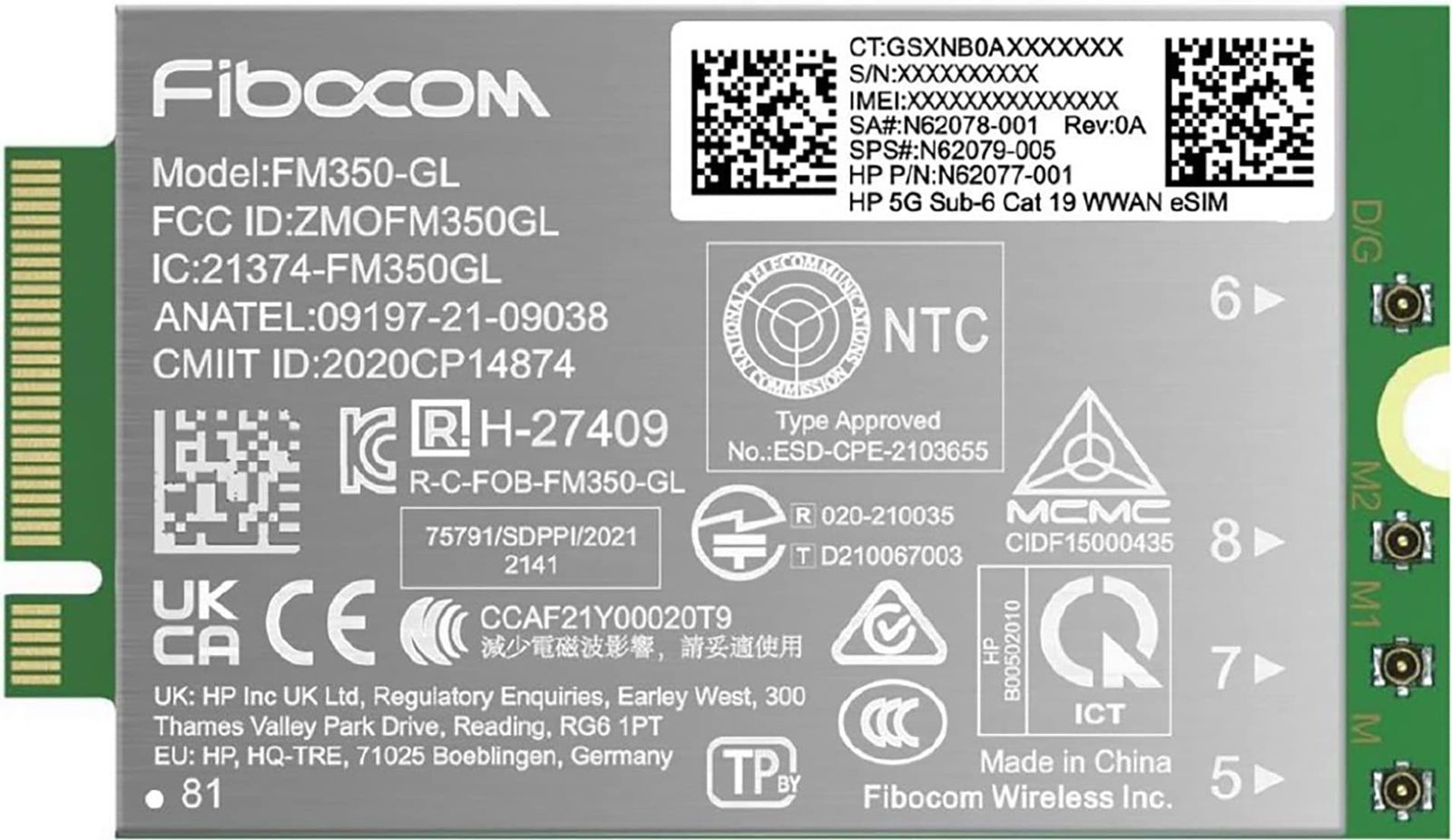 HP 5G Sub-6 Cat 19 WWAN scheda di interfaccia e adattatore (5G NR/4G WWAN - Warranty: 12M)Hp0198701332909AM5R4AA