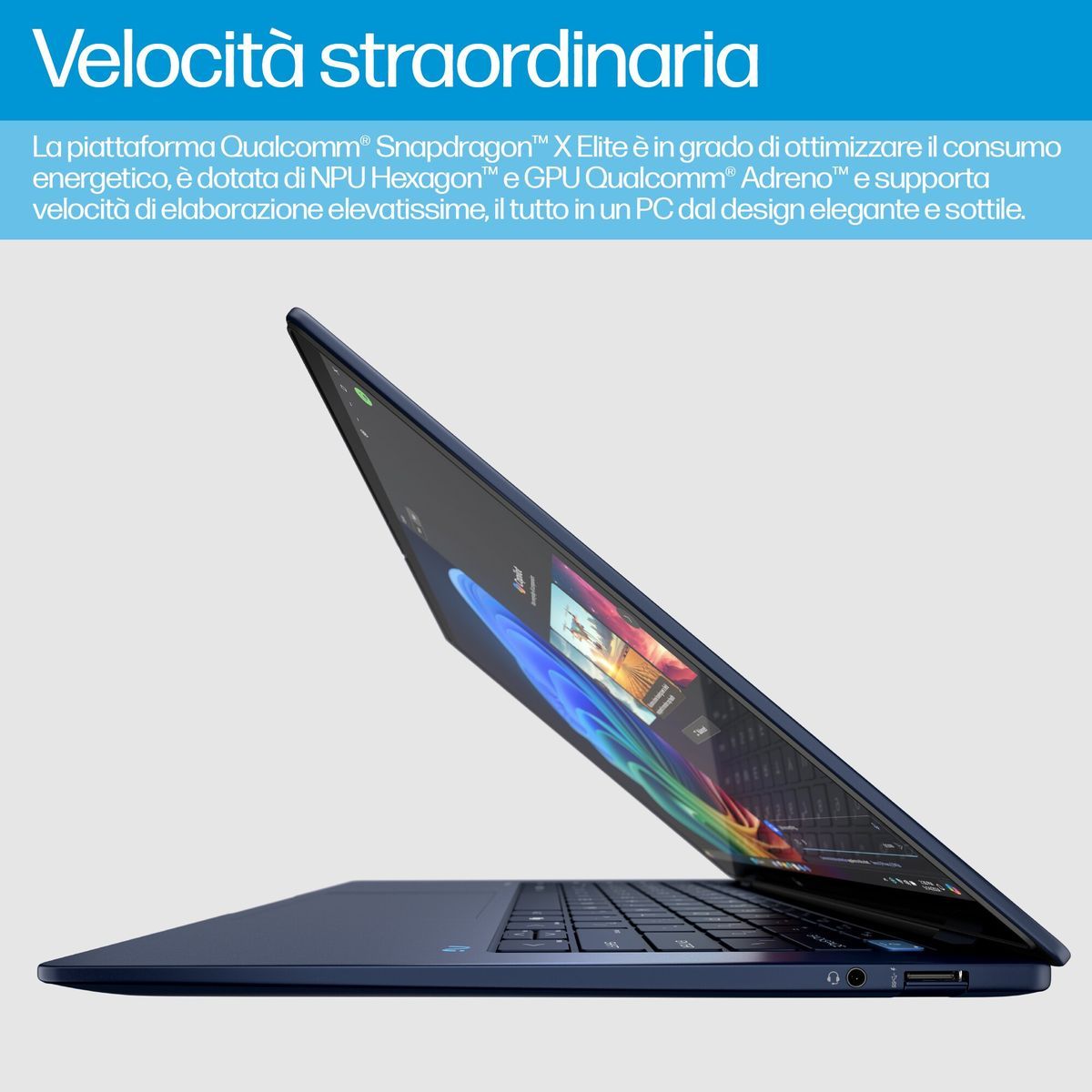 HP EliteBook Ultra G1q Copilot+ PC Snapdragon X1E-78-100 Computer portatile 35,6 cm [14] Touch screen 2.2K 32 GB LPDDR5x-SDRAM 1 TB SSD Wi-Fi 7 [802.11be] Windows 11 Pro Blu (HP EliteBook Ultra 14 G1q Notebook AI - Copilot+ PC - Snapdragon X Elite - ...