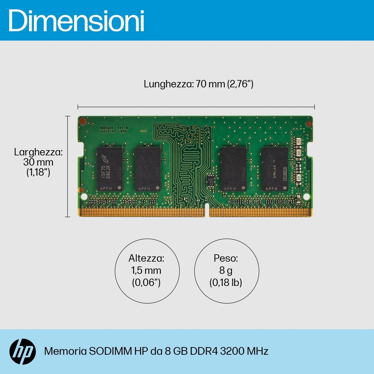 HP Memoria SODIMM 3200 DDR4 da 8 GB (HP 8GB DDR4 3200 SODIMM MEM - )Hp01971927820408C4X8AA
