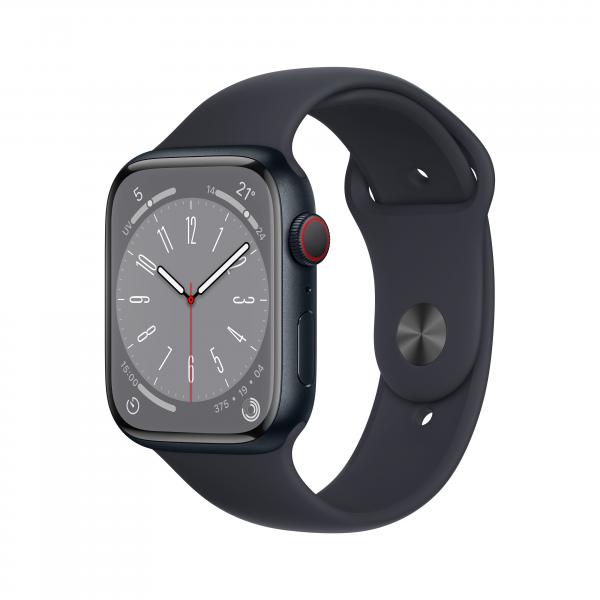 Apple Watch Series 8 OLED 45 mm Digitale 396 x 484 Pixel Touch screen 4G Nero Wi-Fi GPS [satellitare] (^APPLE WATCH S8 45 MID AL MID SP CEL)