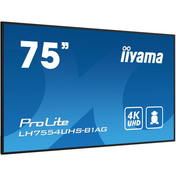 iiyama LH7554UHS-B1AG visualizzatore di messaggi Pannello piatto per segnaletica digitale 190,5 cm [75] LCD Wi-Fi 500 cd/m 4K Ultra HD Nero Processore integrato Android 11 24/7 (LH7554UHS-B1AG 75IN IPS - 3840X2160 500CD/QM ANDROID 11 OS)