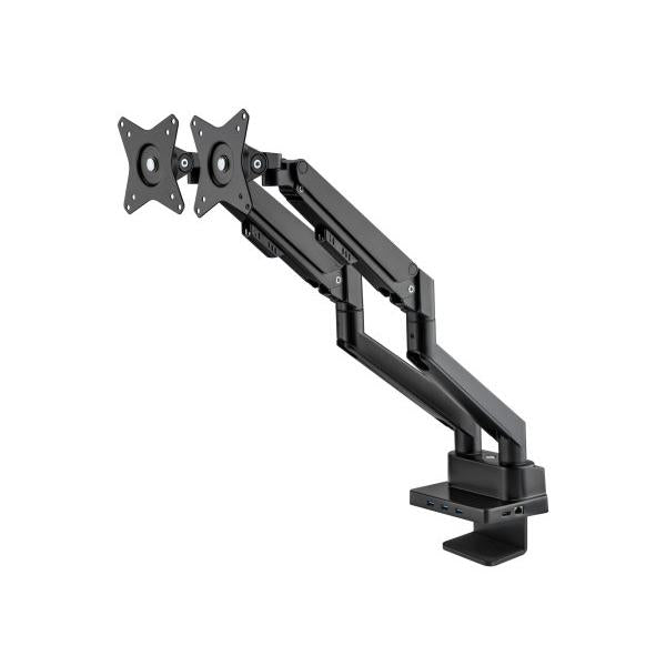 Manhattan 461887 supporto da tavolo per Tv a schermo piatto 81,3 cm [32] Nero Scrivania (TV/MONITOR DESK MOUNT DUAL DOCK - -GAS DUAL 27IN ENET/HDMI/USB-A/C)
