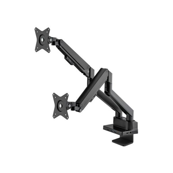 Manhattan 461887 supporto da tavolo per Tv a schermo piatto 81,3 cm [32] Nero Scrivania (TV/MONITOR DESK MOUNT DUAL DOCK - -GAS DUAL 27IN ENET/HDMI/USB-A/C)