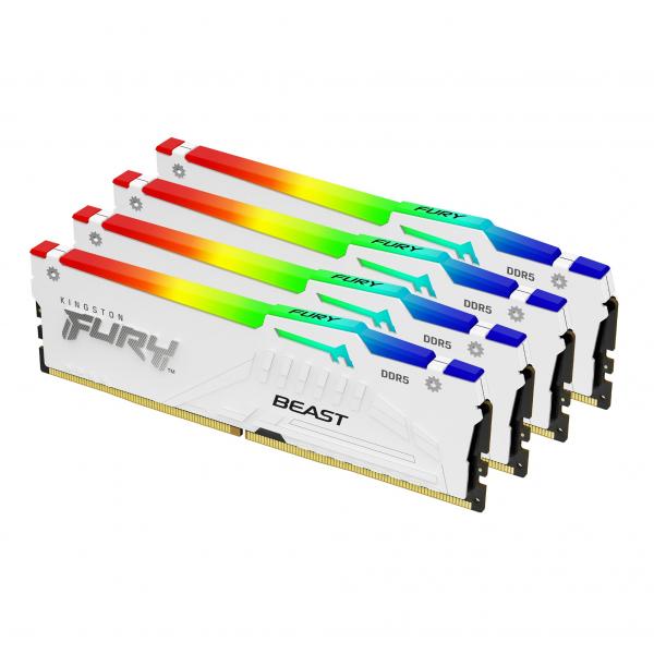 Kingston Technology FURY 128 GB 5200 MT/s DDR5 CL40 DIMM [Kit da 4 moduli] Beast White RGB XMP (KFB 128G DDR5 5200 DIMM K4 RGB)