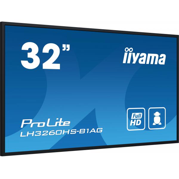 Iiyama PROLITE Pannello A digitale 80 cm [31.5] LED Wi-Fi 500 cd/m? Full HD Nero Processore integrato Android 11 24/7 (LH3260HS-B1AG 32IN 1920X1080 FH - HAZE 25 500CD/M2 LANDSCAPE AND P)Iiyama4948570122288LH3260HS-B1AG