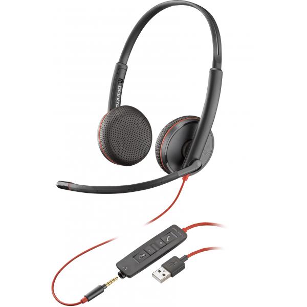 POLY Blackwire 3225 Auricolare Cablato A Padiglione Ufficio USB tipo A Nero (Poly Blackwire 3225 - Blackwire 3200 Series - cuffie con microfono - over ear - cablato - eliminazione rumore attivata - USB, jack 3,5 mm - nero - Certificato Skype, Certifi...