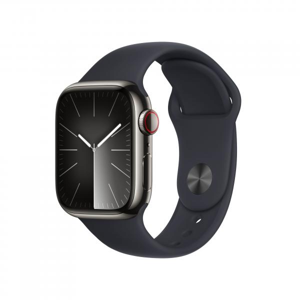 Apple Watch Series 9 GPS + Cellular Cassa 41m in Acciaio inossidabile Grafite con Cinturino Sport Band Mezzanotte - S/M (Apple Watch Series 9 [GPS + Cellular] - 41 mm - acciaio inossidabile e grafite - smartwatch con fascia sportiva - fluoroelastomer...