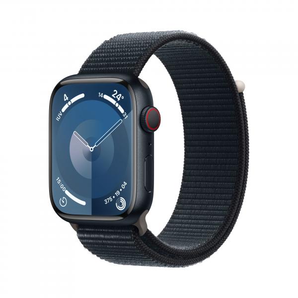 Apple Watch Series 9 GPS + Cellular Cassa 45mm in Alluminio Mezzanotte con Cinturino Sport Loop Mezzanotte (Apple Watch Series 9 [GPS + Cellular] - 45 mm - midnight aluminum - smartwatch con sport loop - nylon morbido a doppio strato - midnight - dim...