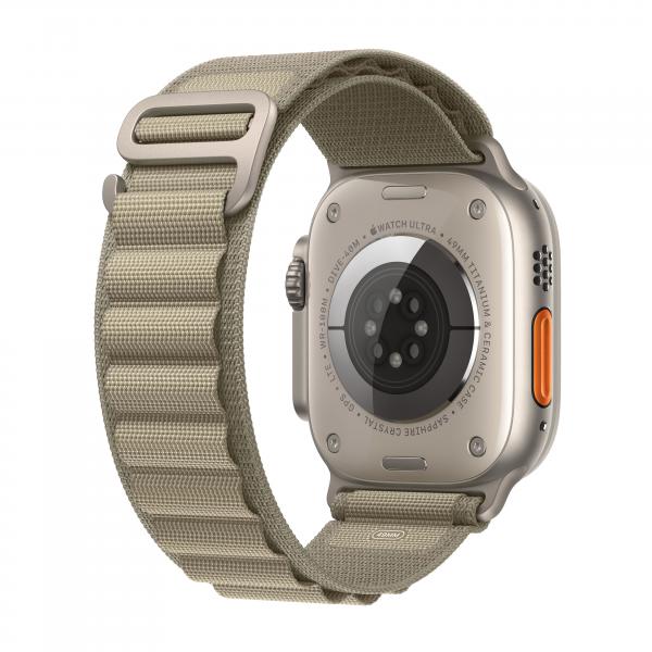 Apple Watch Ultra 2 GPS + Cellular, Cassa 49m in Titanio con Olive Alpine Loop - Medium (Apple Watch Ultra 2 - 49 mm - titanio - smartwatch con Alpine Loop - tessile - oliva - dimensione della fascia: M - 64 GB - Wi-Fi, LTE, UWB, Bluetooth - 4G - 61.4 g)