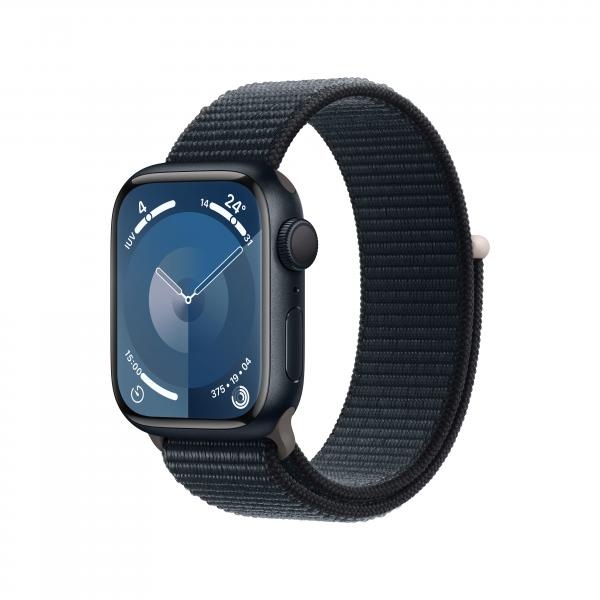 Apple Watch Series 9 GPS Cassa 41mm in Alluminio Mezzanotte con Cinturino Sport Loop Mezzanotte (Apple Watch Series 9 [GPS] - 41 mm - midnight aluminum - smartwatch con sport loop - nylon morbido a doppio strato - midnight - 64 GB - Wi-Fi, UWB, Bluet...