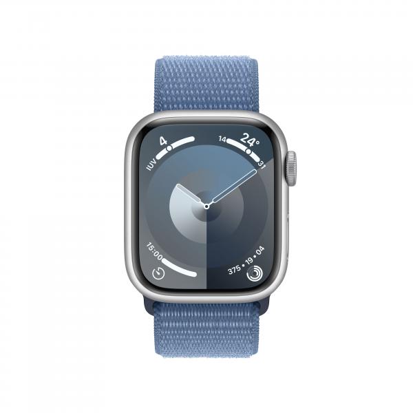 Apple Watch Series 9 GPS Cassa 41mm in Alluminio Argento con Cinturino Sport Loop Blu Inverno (Apple Watch Series 9 [GPS] - 41 mm - alluminio argento - smartwatch con sport loop - nylon morbido a doppio strato - winter blue - 64 GB - Wi-Fi, UWB, Blue...