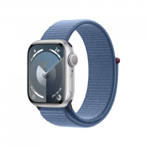 Apple Watch Series 9 GPS Cassa 41mm in Alluminio Argento con Cinturino Sport Loop Blu Inverno (Apple Watch Series 9 [GPS] - 41 mm - alluminio argento - smartwatch con sport loop - nylon morbido a doppio strato - winter blue - 64 GB - Wi-Fi, UWB, Blue...