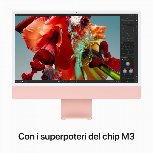 Apple iMac con Retina 24'' Display 4.5K M3 chip con 8core CPU e 10core GPU, 256GB SSD - Rosa (Apple iMac with 4.5K Retina display - All-in-one - M3 - RAM 8 GB - SSD 256 GB - M3 10-core GPU - GigE, 802.11ax [Wi-Fi 6E], Bluetooth 5.3 - WLAN: 802.11a/b/...