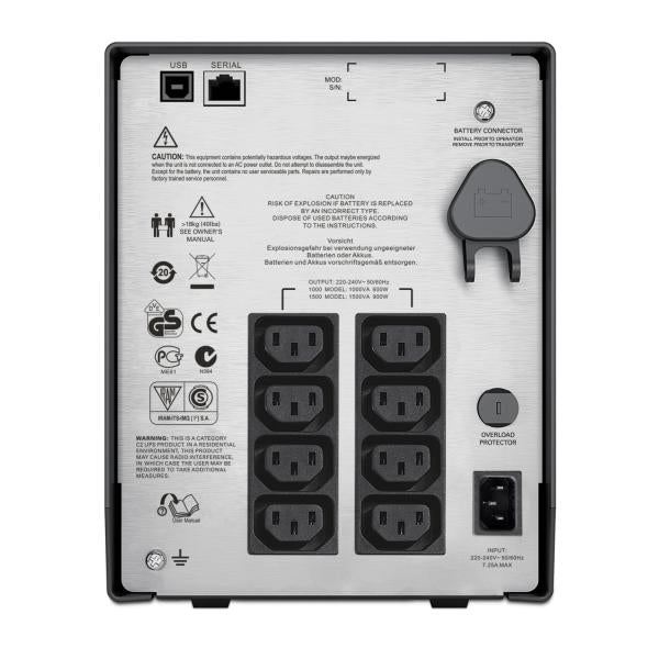 APC Smart-UPS gruppo di continuit [UPS] A linea interattiva 1 kVA 600 W 8 presa[e] AC (APC Smart-UPS C 1000VA LCD - UPS - 230 V c.a. V - 600 Watt - 1000 VA - USB - connettori di uscita 8 - nero - per P/N: AR3103, AR3103SP, AR3106SP, AR3357X674)