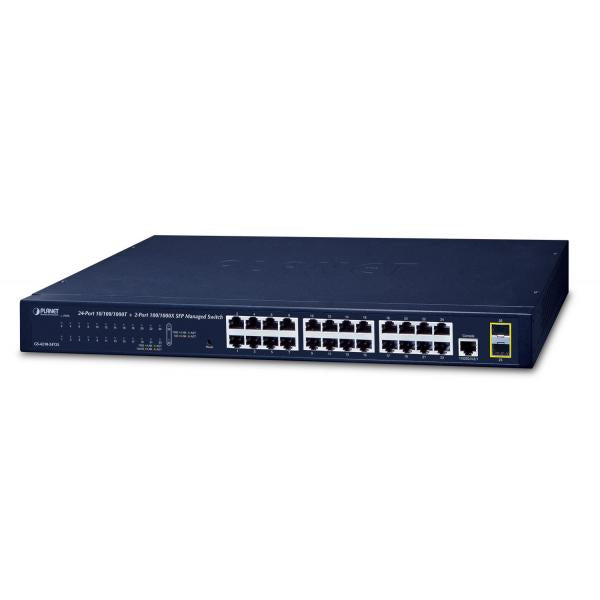 PLANET GS-4210-24T2S switch di rete Gestito L2 Gigabit Ethernet [10/100/1000] 1U Blu (IPv4/IPv6, 24-P 10/100/1000Bas - + 2-Port 100/1000MBPS SFP - L2/L4 SNMP Manageable Gigabit Ethernet Switch - Warranty: 36M)