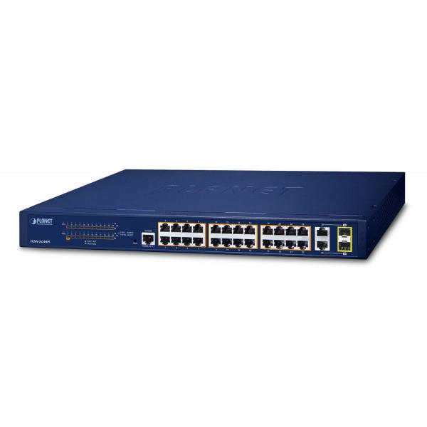 PLANET FGSW-2624HPS switch di rete Gestito L2/L4 Gigabit Ethernet [10/100/1000] Supporto Power over Ethernet [PoE] 1U Blu (24-Port 10/100TX 802.3at - High Power POE + 2-Port - Gigabit TP/SFP Combo Managed Ethernet Switch [220W] - Warranty: 36M)