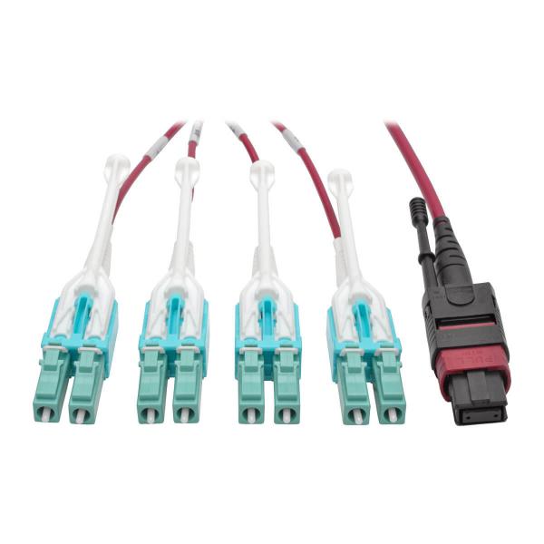 Tripp Lite N845-02M-8L-MG cavo a fibre ottiche 2 m MPO/MTP 8x LC CMP OM4 Nero, Magenta, Turchese (Tripp Lite MTP/MPO to 8xLC Fan-Out Patch Cable, 40 GbE, 40GBASE-SR4, OM4 Plenum-Rated, Push/Pull Tab, Magenta, 2 m [6.6 ft.] - Patch cable - MTP/MPO mul...