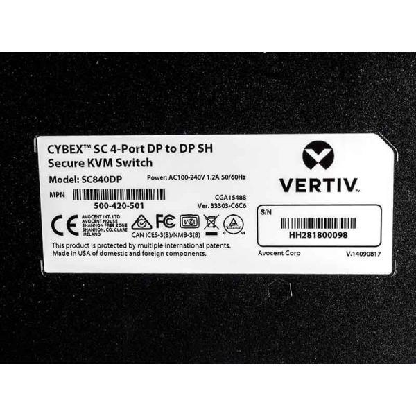 Vertiv Cybex SC 840DP switch per keyboard-video-mouse [kvm] Nero (4PORT SINGLE-HEAD SECURE - KVM DP IN/DP)