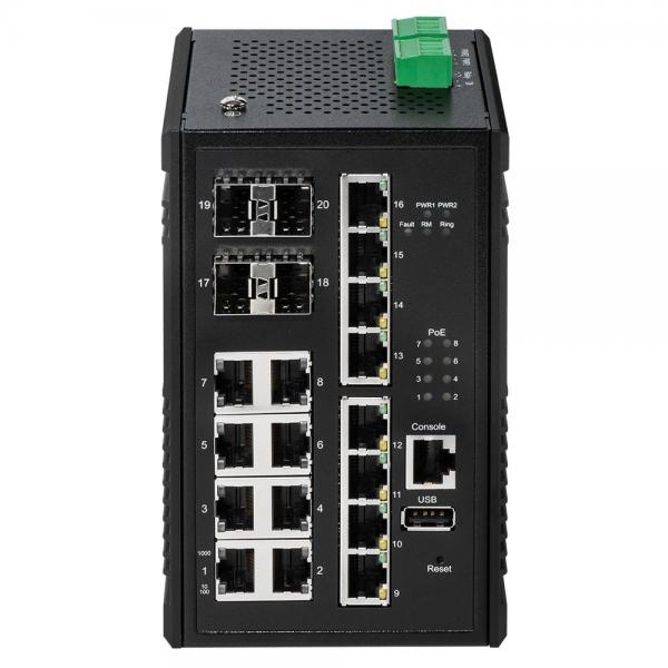 INDUSTRIAL 16PORT GIGABIT 8POE+ MANAGED SWITCH 4 SFP SLOTS