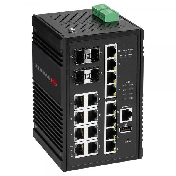 INDUSTRIAL 16PORT GIGABIT 8POE+ MANAGED SWITCH 4 SFP SLOTS