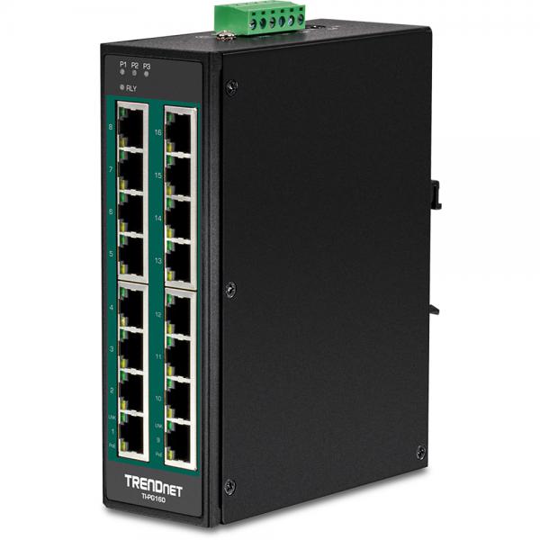 Trendnet TI-PG160 switch di rete Non gestito Gigabit Ethernet [10/100/1000] Supporto Power over Ethernet [PoE] Nero (16-Port Hardened Industrial - Gigabit PoE+ DIN-Rail Switch - gabit PoE+ DIN-Rail Switch - Warranty: 12M)