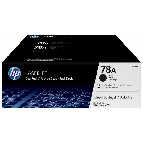 HP Confezione da 2 cartucce originali di Toner nero LaserJet 78A (HP 78A - Confezione da 2 - nero - originale - LaserJet - cartuccia toner [CE278AD] - per LaserJet Pro M1536dnf, P1566, P1606DN, P1607dn, P1608dn, P1609dn)hp0886111730506CE278AD