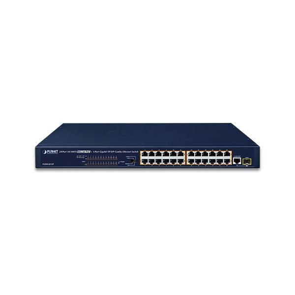 PLANET FGSW-2511P switch di rete Non gestito Fast Ethernet [10/100] Supporto Power over Ethernet [PoE] 1U Blu (24-Port 10/100TX 802.3at - PoE + 1-Port Gigabit TP/SFP - combo Ethernet Switch [190W PoE Budget, Standard/VLAN/QoS/Extend mode] - Warranty: 36M)