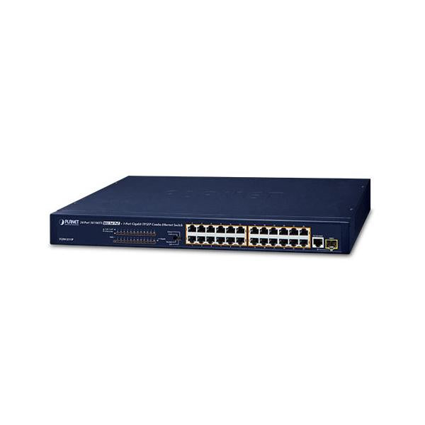 PLANET FGSW-2511P switch di rete Non gestito Fast Ethernet [10/100] Supporto Power over Ethernet [PoE] 1U Blu (24-Port 10/100TX 802.3at - PoE + 1-Port Gigabit TP/SFP - combo Ethernet Switch [190W PoE Budget, Standard/VLAN/QoS/Extend mode] - Warranty: 36M)