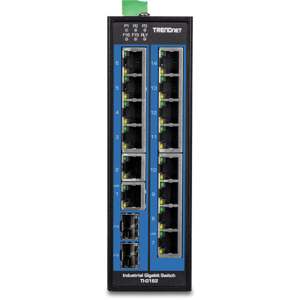 Trendnet TI-G162 switch di rete Gigabit Ethernet [10/100/1000] Nero (16-Port Hardened Industrial - Gigabit DIN-Rail Switch - Hardened Industrial DIN-Rail - Warranty: 36M)