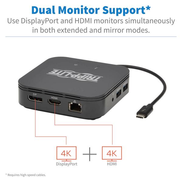 Tripp Lite MTB3-DOCK-04 replicatore di porte e docking station per laptop Cablato Thunderbolt 3 Nero (Thndrblt 3 Dock Dual Dsply 8K DP 4K HDMI)