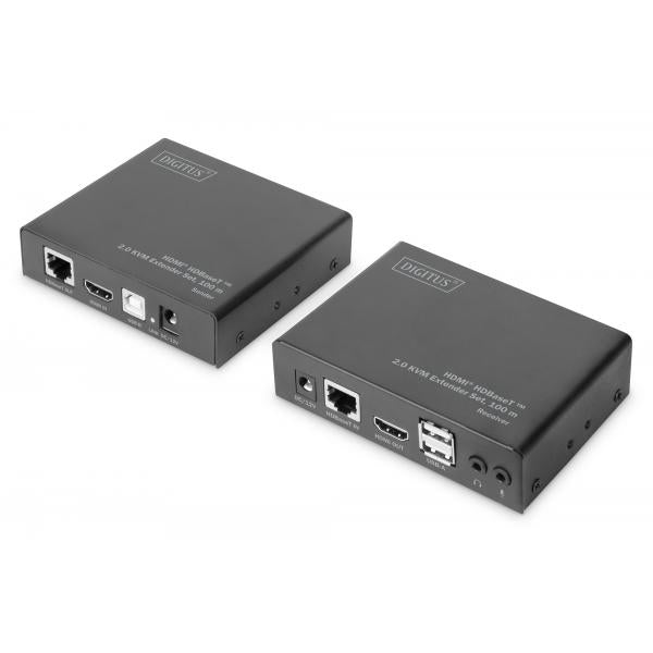 Digitus Set estensore KVM HDMI HDBaseT 2.0, 100 m, 4K (HDMI HDBASET KVM EXTENDER SET - HDBASET 2.0 4K/60HZ 6X USB)