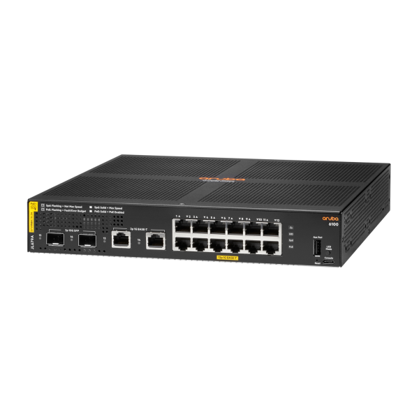 Aruba 6100 12G Class4 PoE 2G/2SFP+ 139W Gestito L3 Gigabit Ethernet [10/100/1000] Supporto Power over Ethernet [PoE] 1U Nero (HPE Aruba 6100 12G Class4 PoE 2G/2SFP+ 139W Switch - Switch - L3 - Managed - 12 x 10/100/1000 [PoE+] + 2 x 1 Gigabit / 10 Gi...