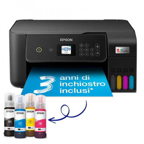 Epson EcoTank ET-2820 stampante multifunzione inkjet 3-in-1 A4, serbatoi ricaricabili alta capacit, 4 flaconi inclusi pari a 3600pag B/N 6500pag colore, Wi-FI Direct, USB (ECOTANK ET-2820 INKJET PRINTERS - CONSUMER/INK TANK SYSTEM A4 [21.)