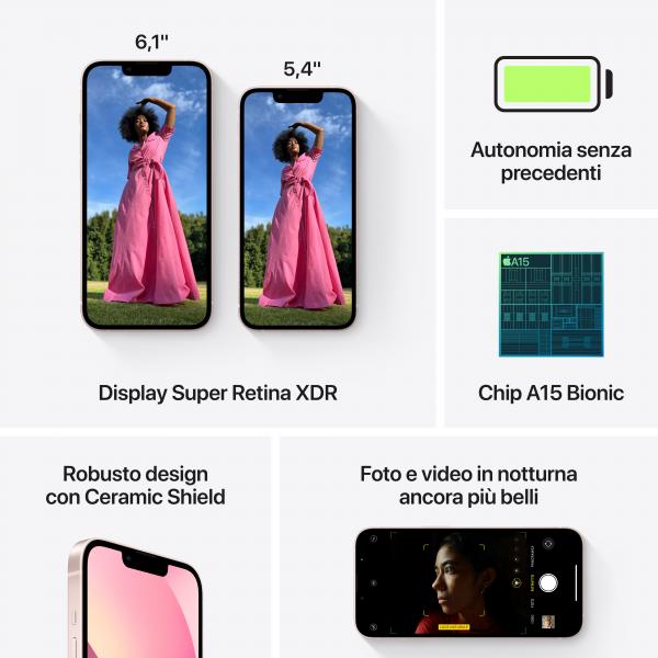 Apple iPhone 13 mini 13,7 cm [5.4] Doppia SIM iOS 15 5G 256 GB Rosa (Apple iPhone 13 mini - 5G smartphone - dual-SIM / Internal Memory 256 GB - OLED display - 5.4 - 2340 x 1080 pixels - 2x rear cameras 12 MP, 12 MP - front camera 12 MP - pink)