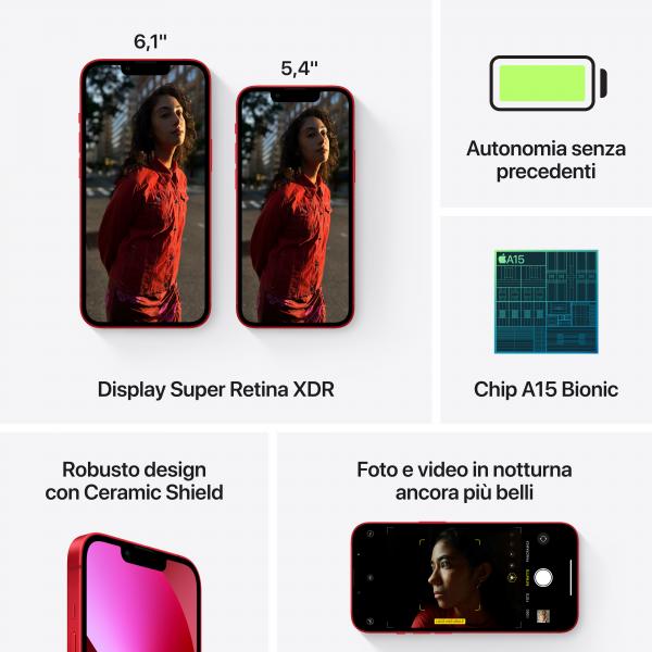 Apple iPhone 13 mini 13,7 cm [5.4] Doppia SIM iOS 15 5G 512 GB Rosso (IPHONE 13 MINI RED 5G 512GB A15 - IOS15)