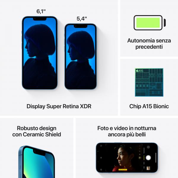 Apple iPhone 13 mini 13,7 cm [5.4] Doppia SIM iOS 15 5G 512 GB Blu (IPHONE 13 MINI BLUE 5G 512GB - A15 IOS15)