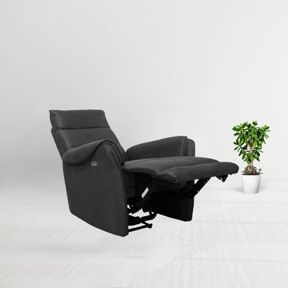 Poltrona Thun recliner elettrico effetto nabuk grigio
