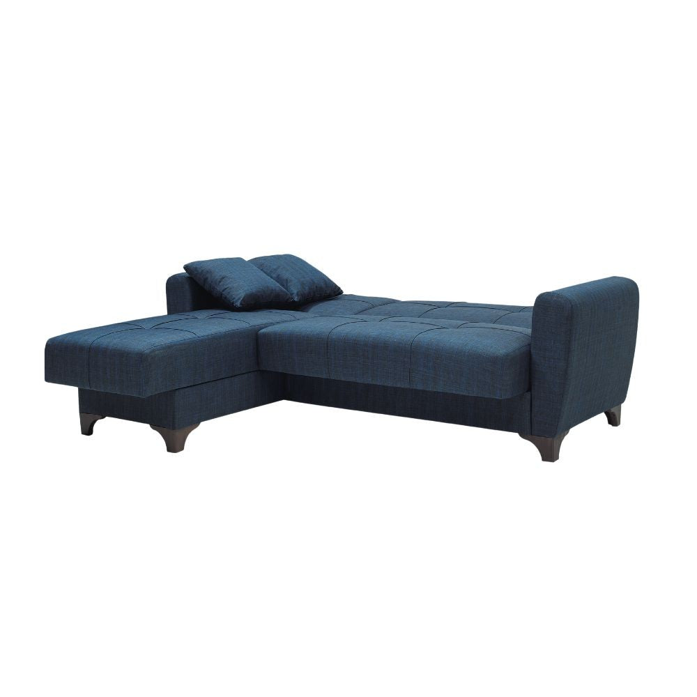 Divano con penisola reversibile doppio contenitore Eva tessuto blu